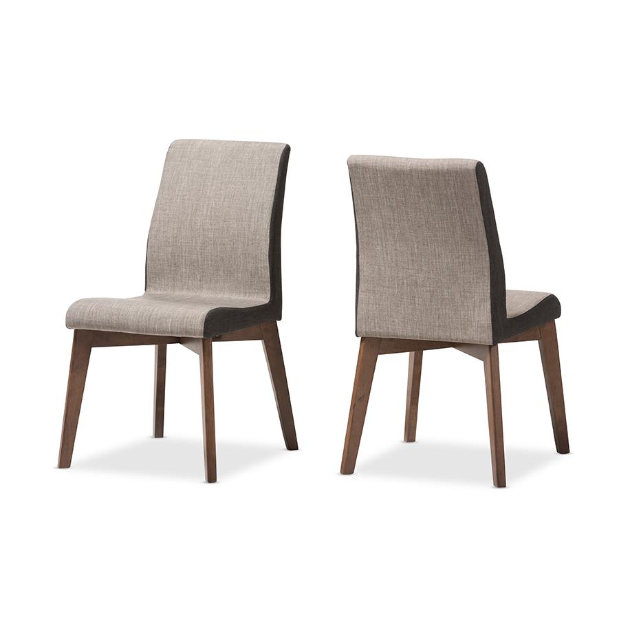 Kimberly Mid-Century Modern Beige and Brown Fabric Dining Chair (Set of 2). Picture 1