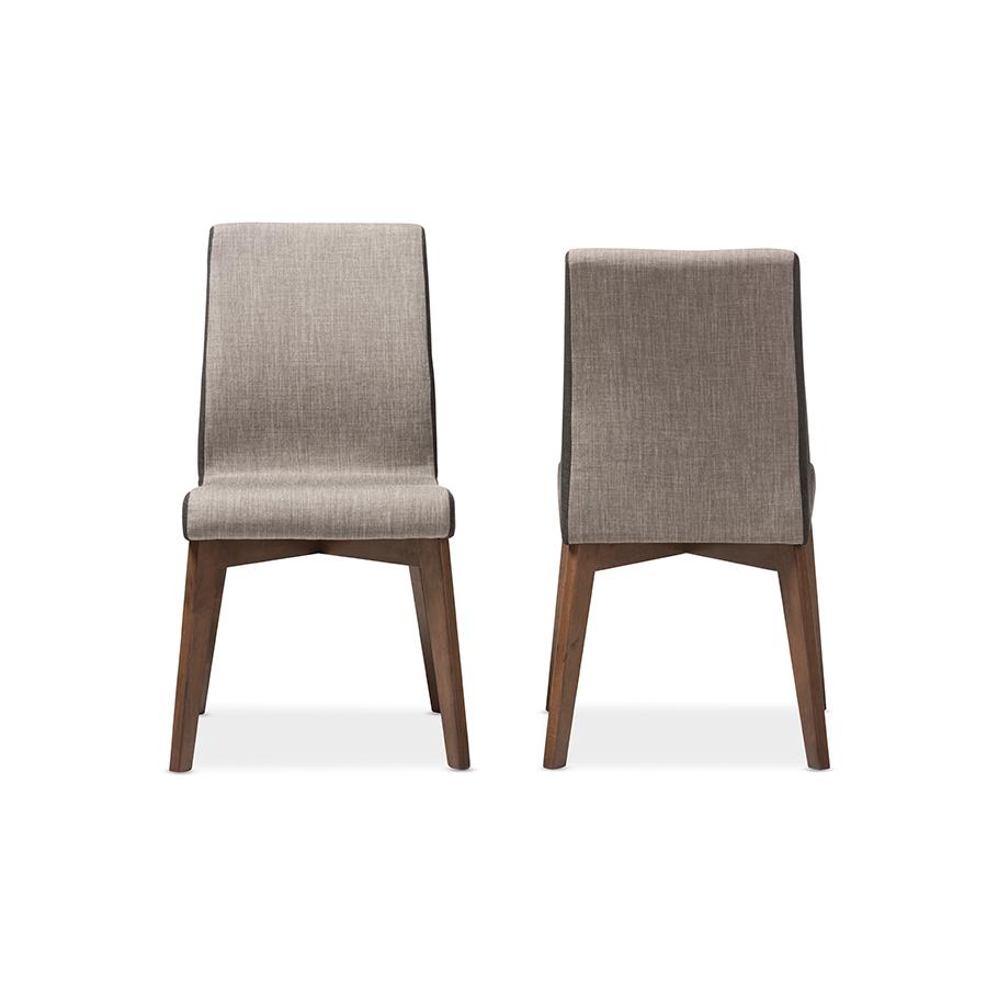 Kimberly Mid-Century Modern Beige and Brown Fabric Dining Chair (Set of 2). Picture 2