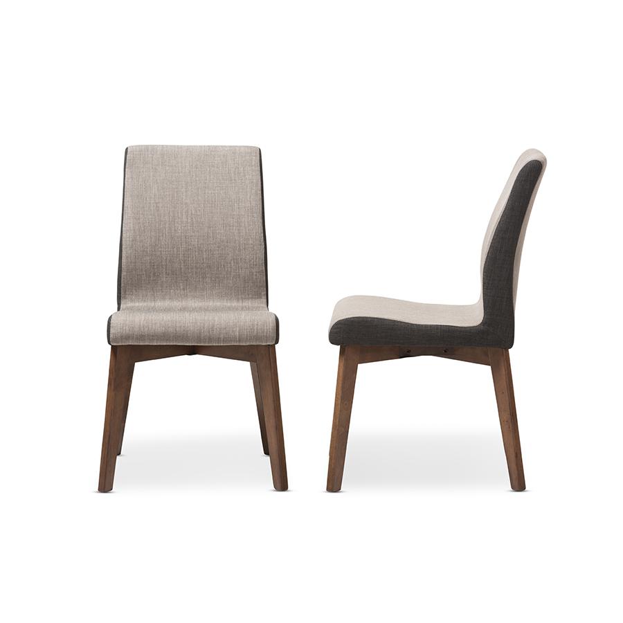 Kimberly Mid-Century Modern Beige and Brown Fabric Dining Chair (Set of 2). Picture 3