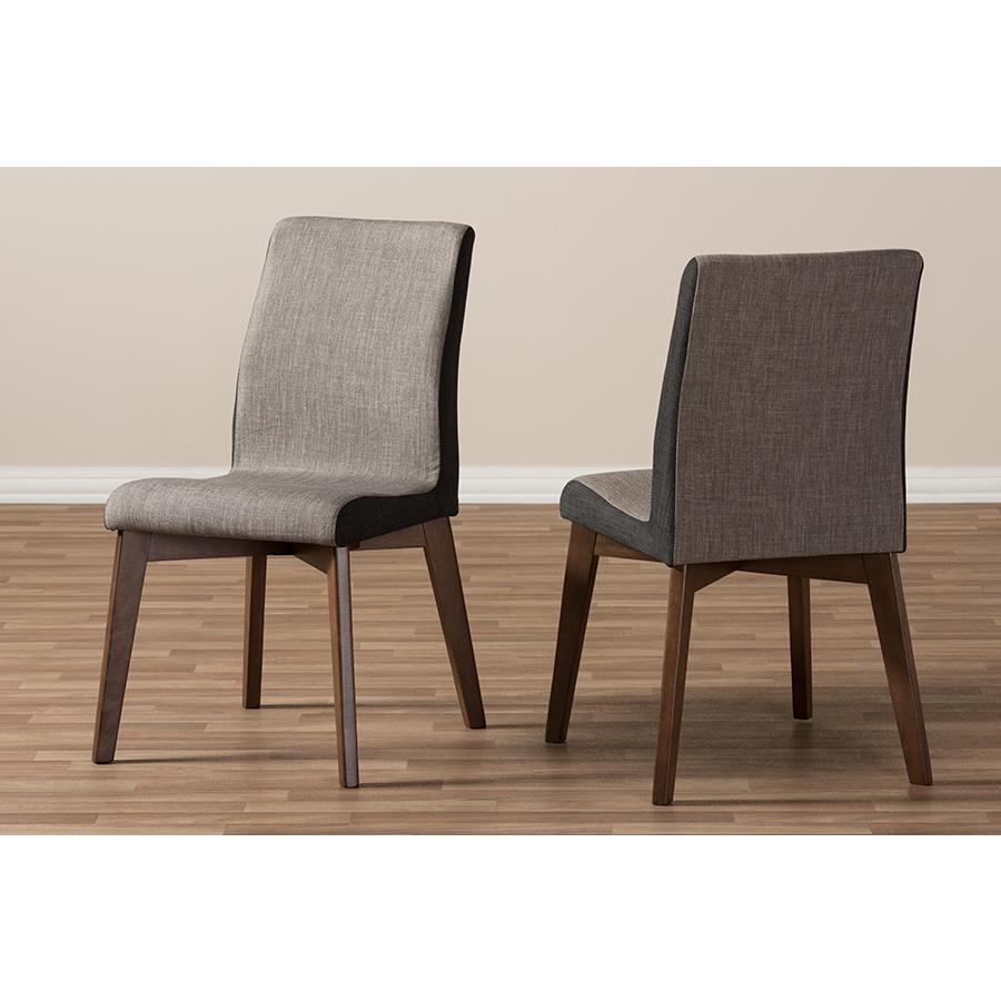 Kimberly Mid-Century Modern Beige and Brown Fabric Dining Chair (Set of 2). Picture 7