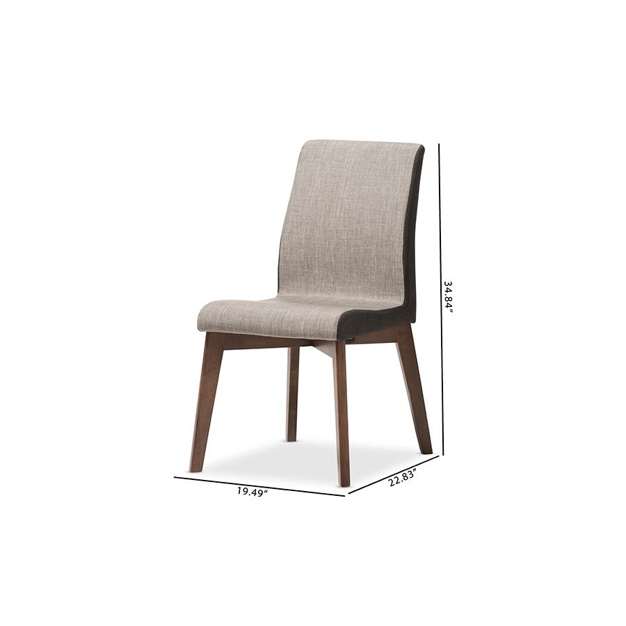 Kimberly Mid-Century Modern Beige and Brown Fabric Dining Chair (Set of 2). Picture 8