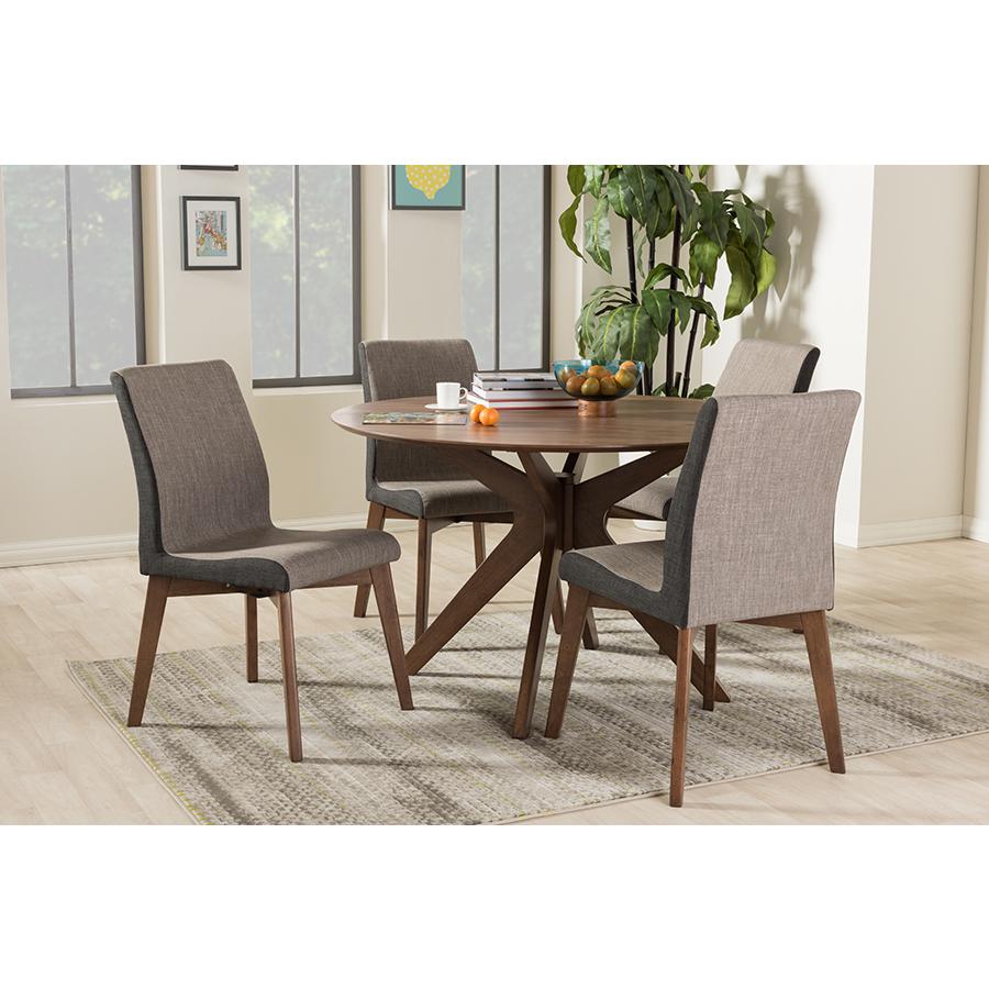 Baxton Studio Kimberly Mid-Century Modern Walnut Wood Round 5-Piece Dining Set. Picture 5