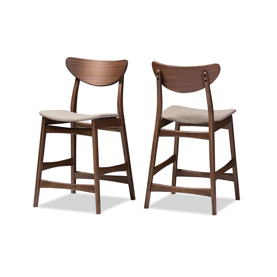 Fabric Upholstered Walnut Wood Finishing 24-Inches Counter Stool (Set of 2). Picture 1