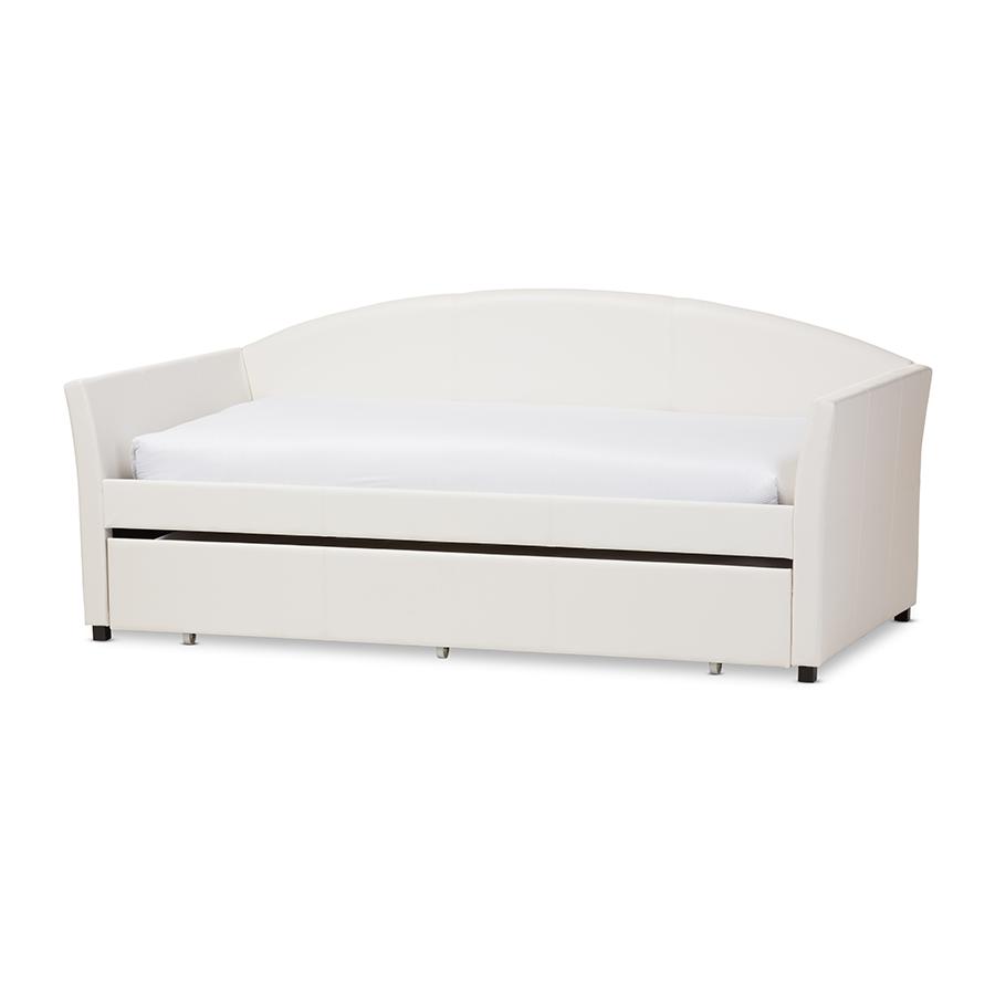 White Arched Back Sofa Twin Daybed with Roll-Out Trundle Guest Bed. Picture 1
