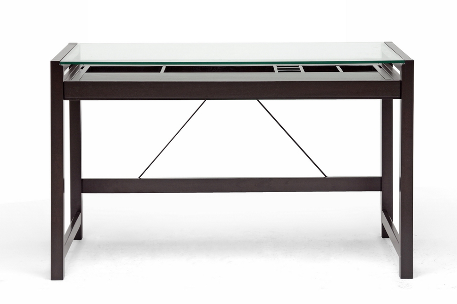 Idabel Dark Brown Wood Desk with Glass Top. The main picture.