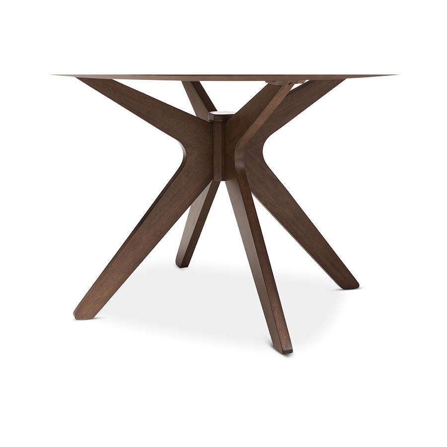 Baxton Studio Monte Mid-Century Modern Walnut Wood 47-Inch Round Dining Table. Picture 4
