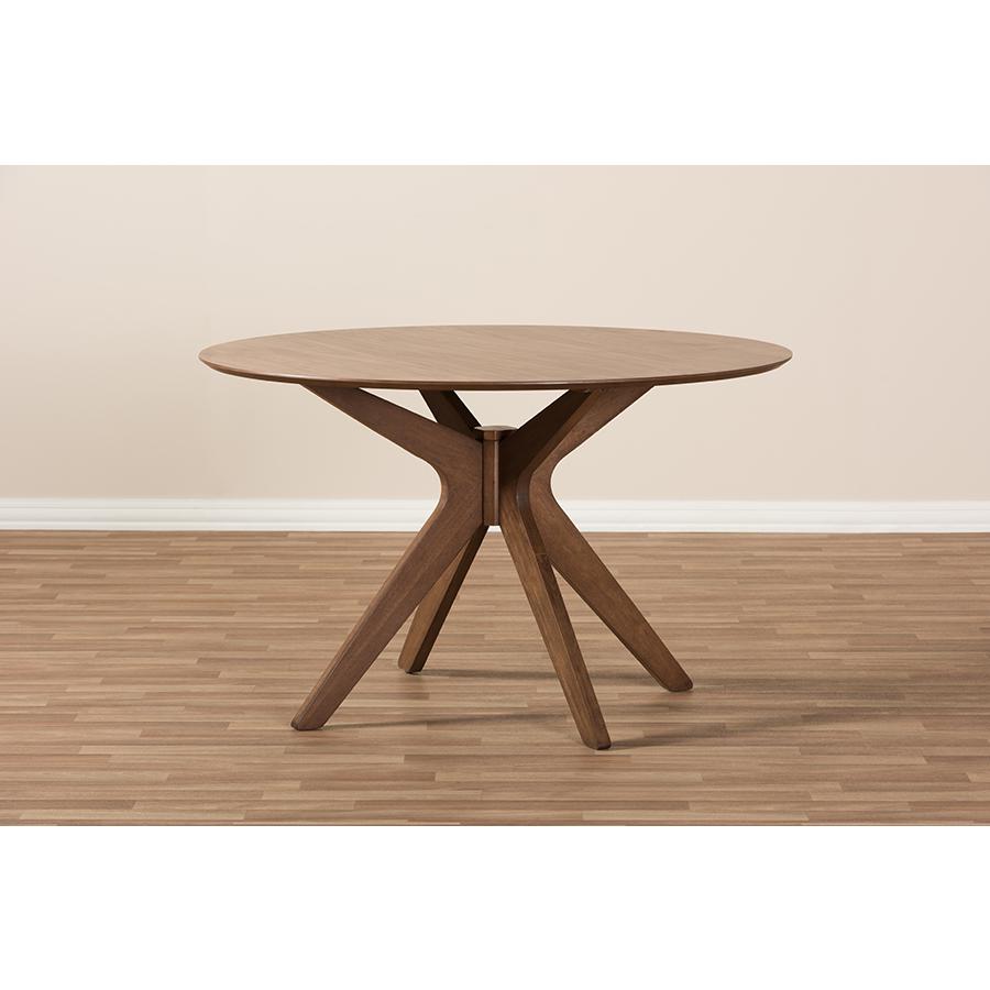 Baxton Studio Monte Mid-Century Modern Walnut Wood 47-Inch Round Dining Table. Picture 6