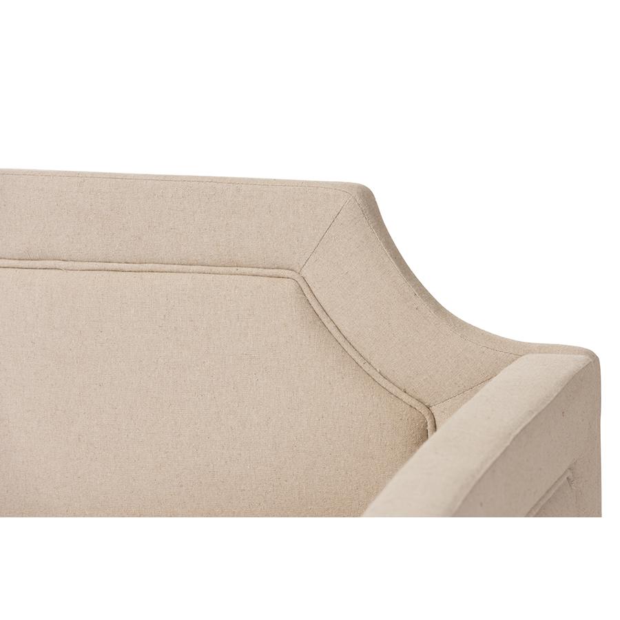 Fabric Curved Notched Corners Sofa Twin Daybed with Roll-Out Trundle Guest Bed. Picture 3