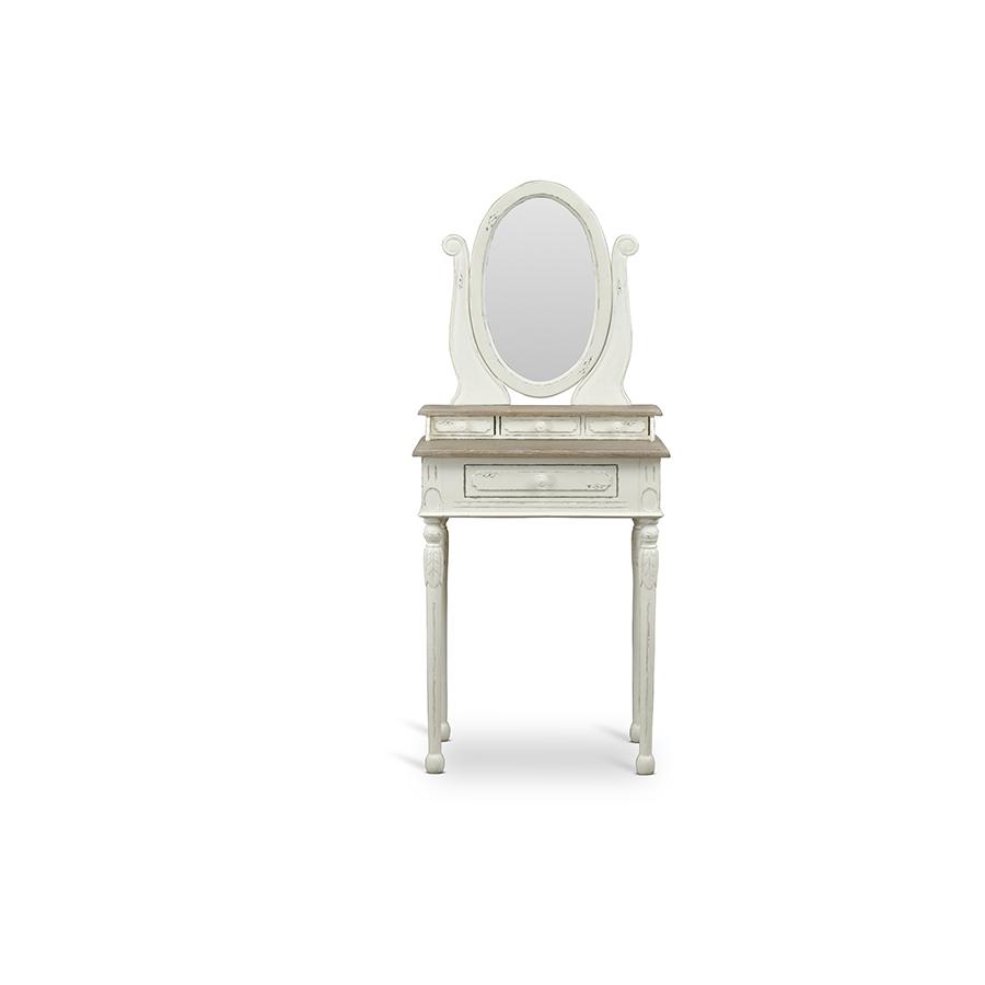 Anjou Traditional French Accent Dressing Table with Mirror White/Light Brown. Picture 2