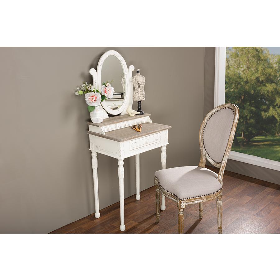 Anjou Traditional French Accent Dressing Table with Mirror White/Light Brown. Picture 4