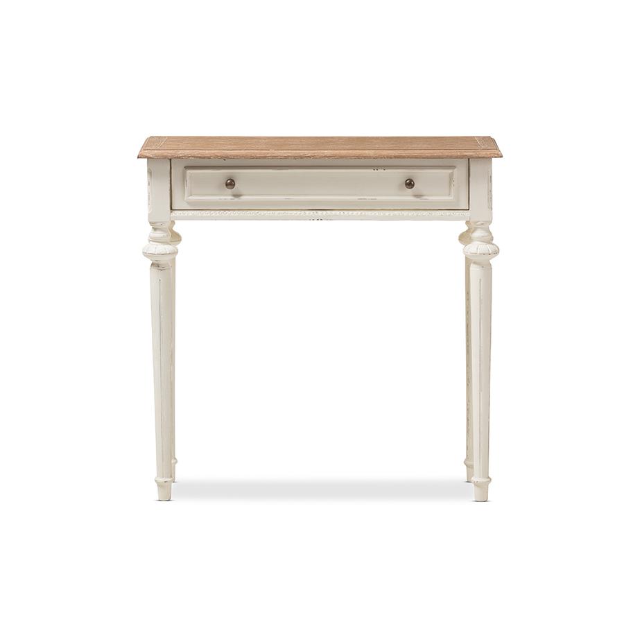 Weathered Oak and White Wash Distressed Finish Wood Two-Tone Console Table. Picture 2