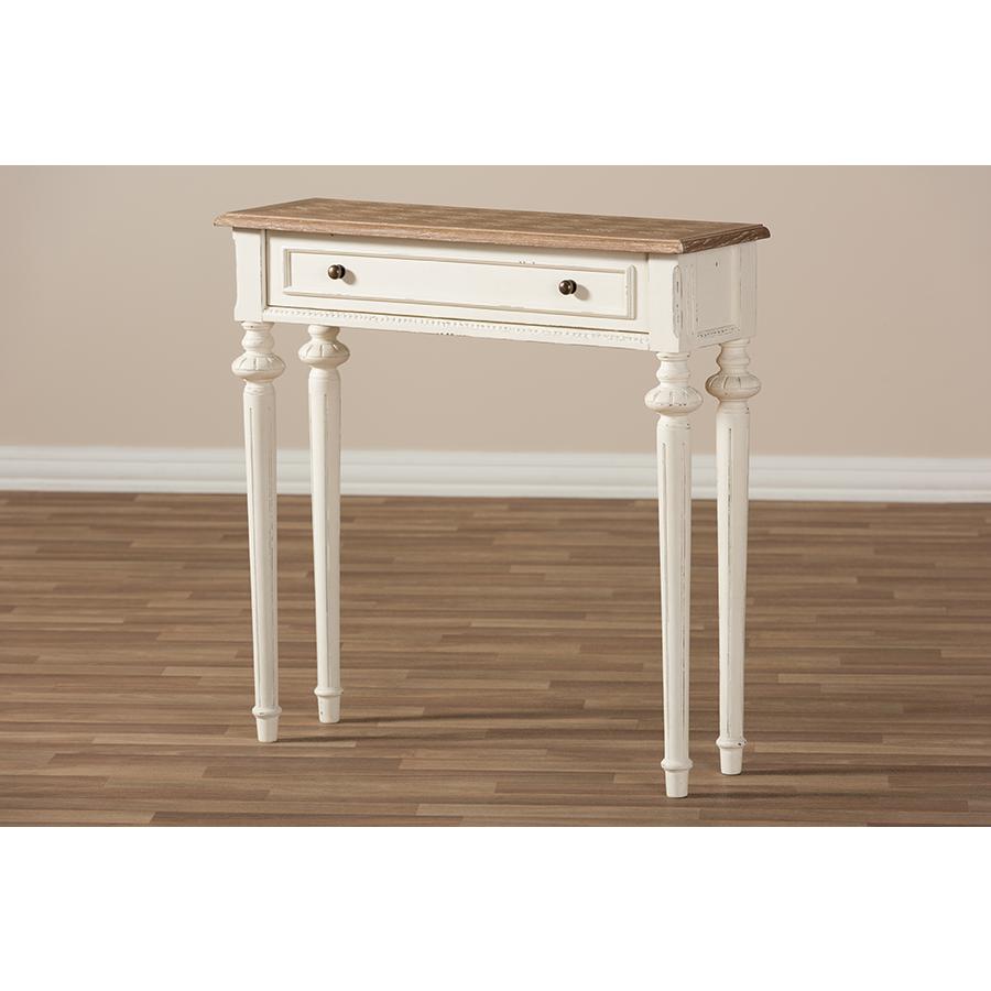Weathered Oak and White Wash Distressed Finish Wood Two-Tone Console Table. Picture 8