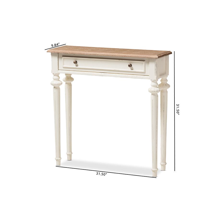 Weathered Oak and White Wash Distressed Finish Wood Two-Tone Console Table. Picture 9