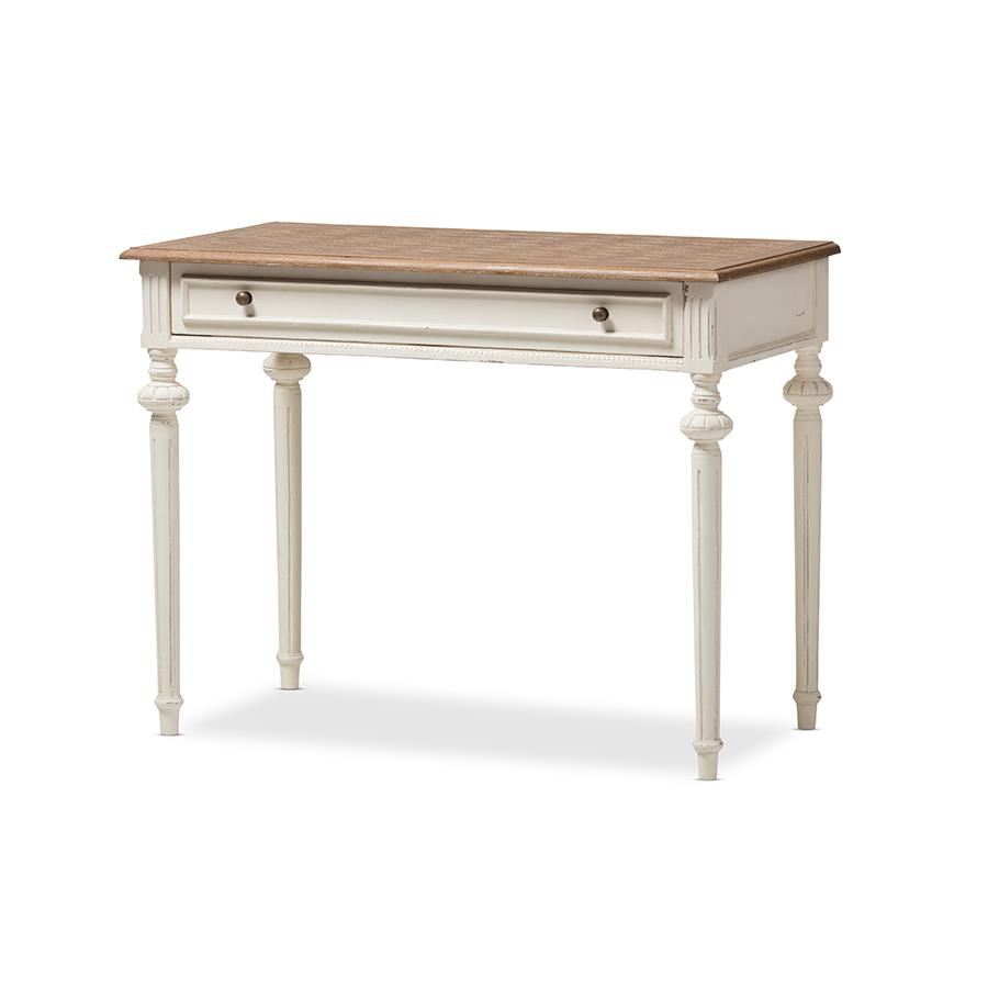 Marquetterie French Provincial Weathered Oak and Whitewash Writing Desk. Picture 1