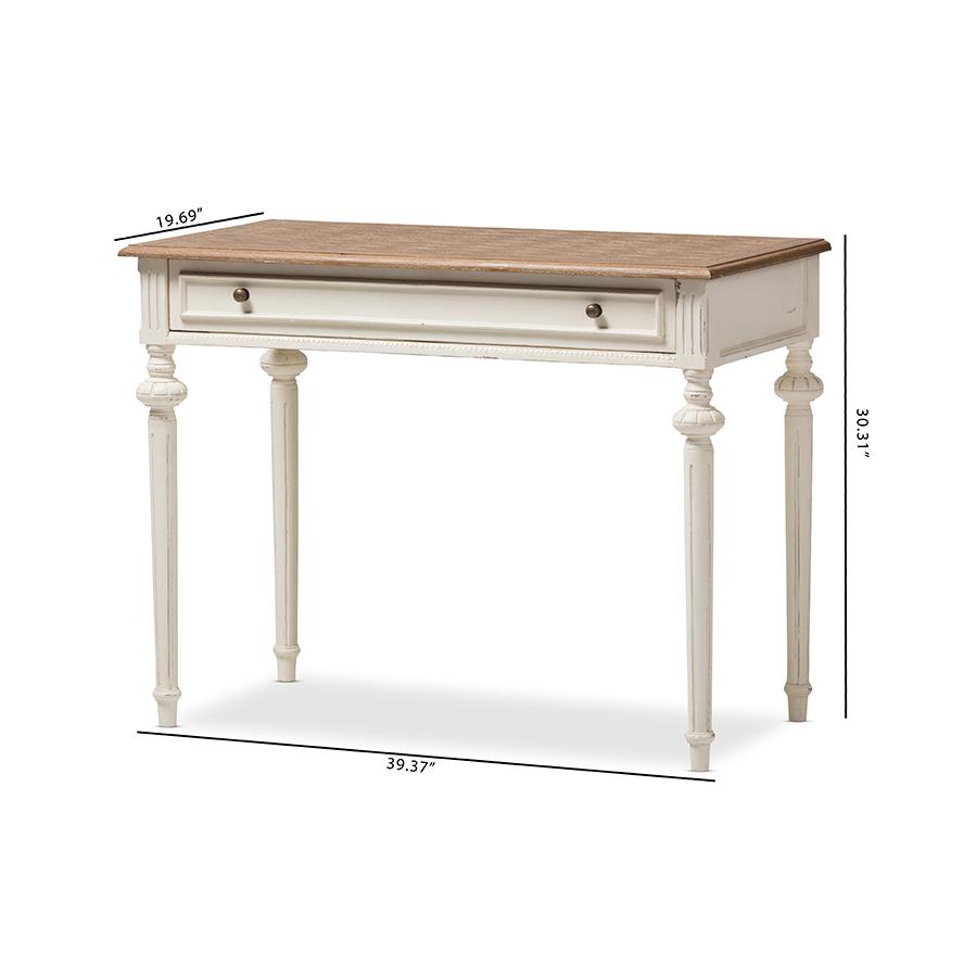Marquetterie French Provincial Weathered Oak and Whitewash Writing Desk. Picture 9