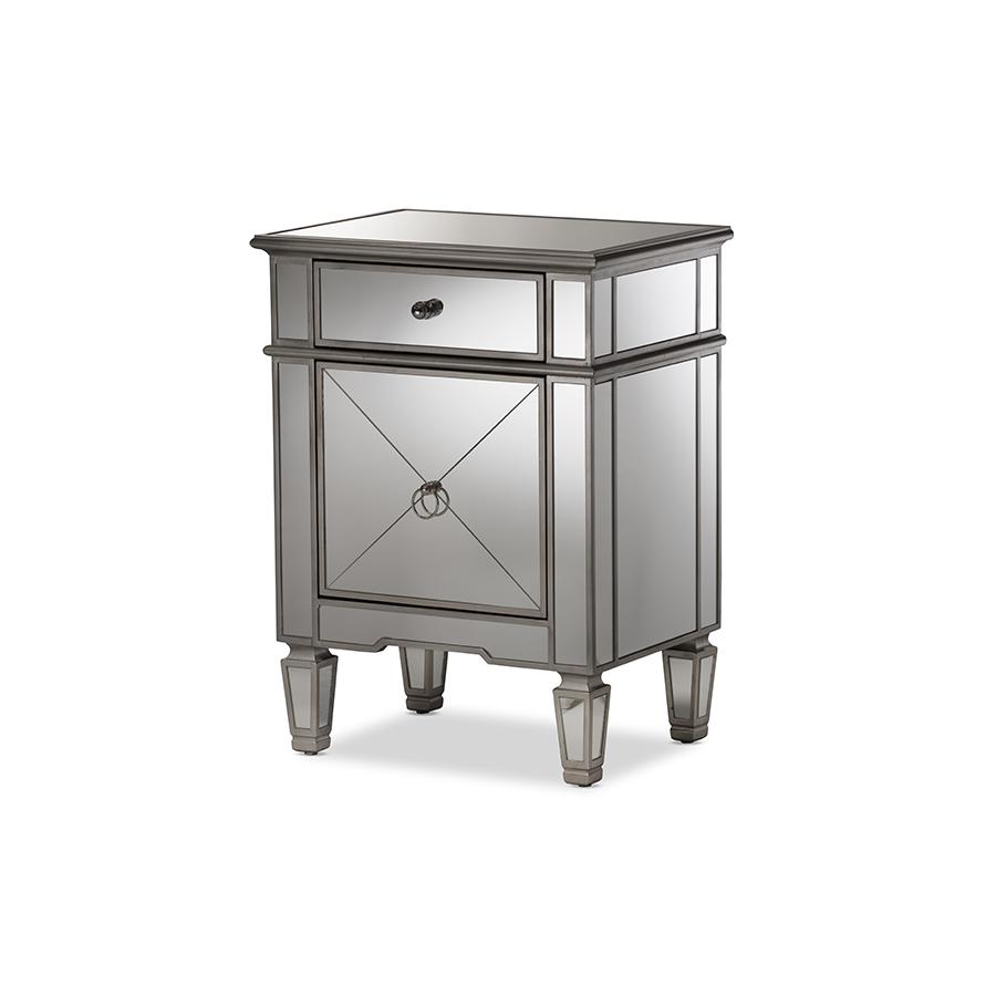 Glamour Mirrored Nightstand. Picture 1