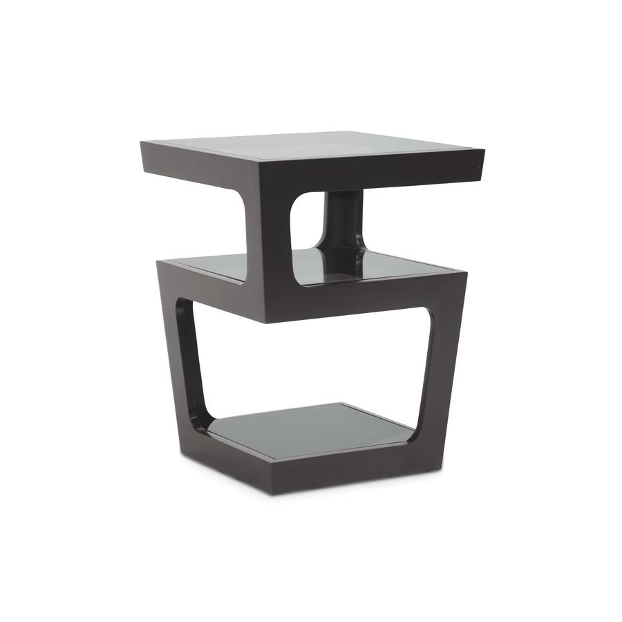 Clara Black Modern End Table with 3-Tiered Glass Shelves. Picture 1