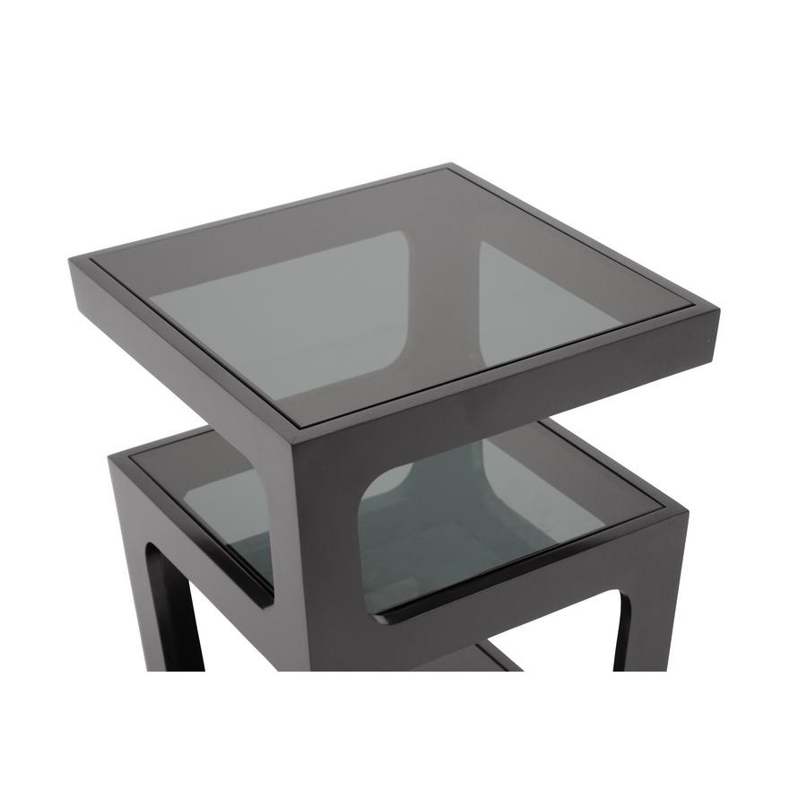 Clara Black Modern End Table with 3-Tiered Glass Shelves. Picture 3