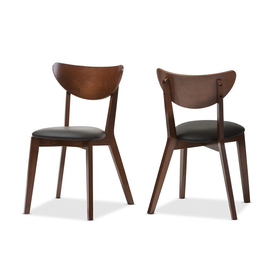 Sumner Mid-Century Black Faux Leather and Walnut Brown Dining Chair Black/Walnut Brown. Picture 1