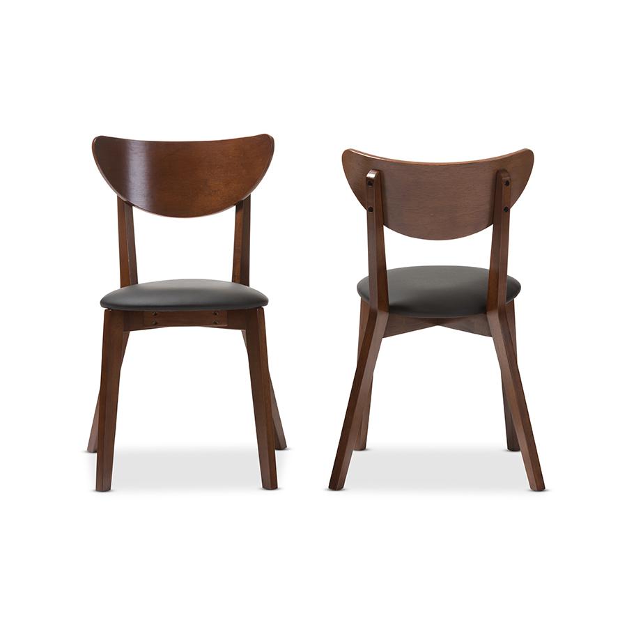 Sumner Mid-Century Black Faux Leather and Walnut Brown Dining Chair Black/Walnut Brown. Picture 2