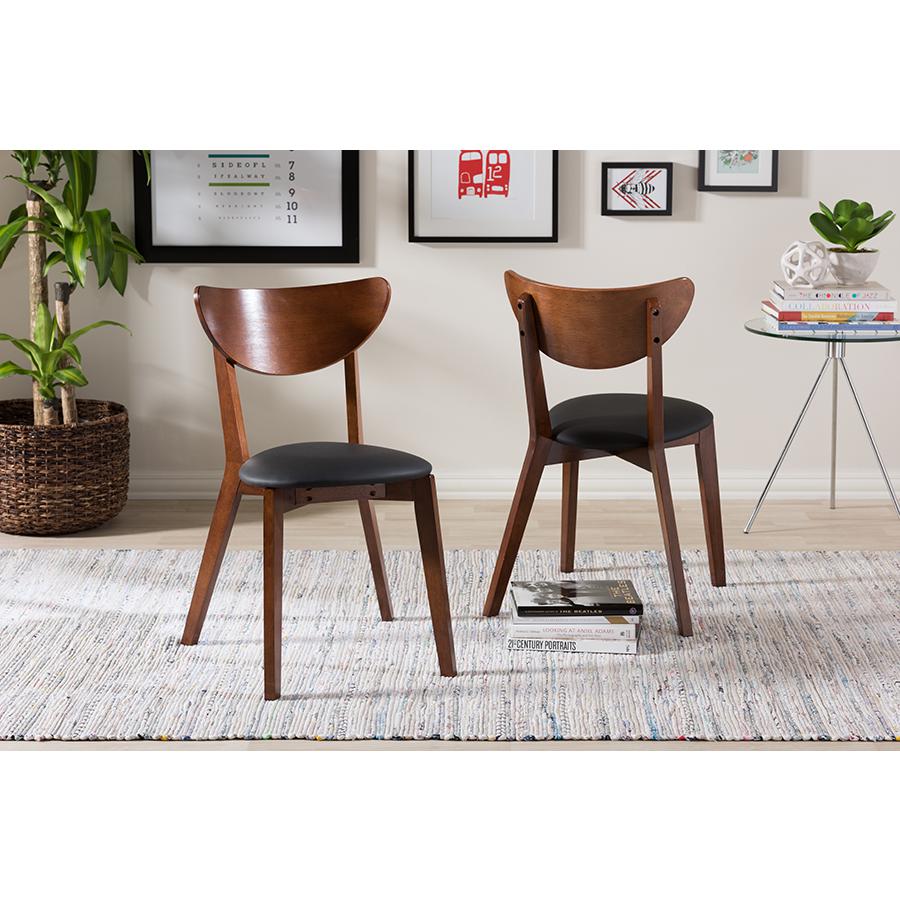 Sumner Mid-Century Black Faux Leather and Walnut Brown Dining Chair Black/Walnut Brown. Picture 4