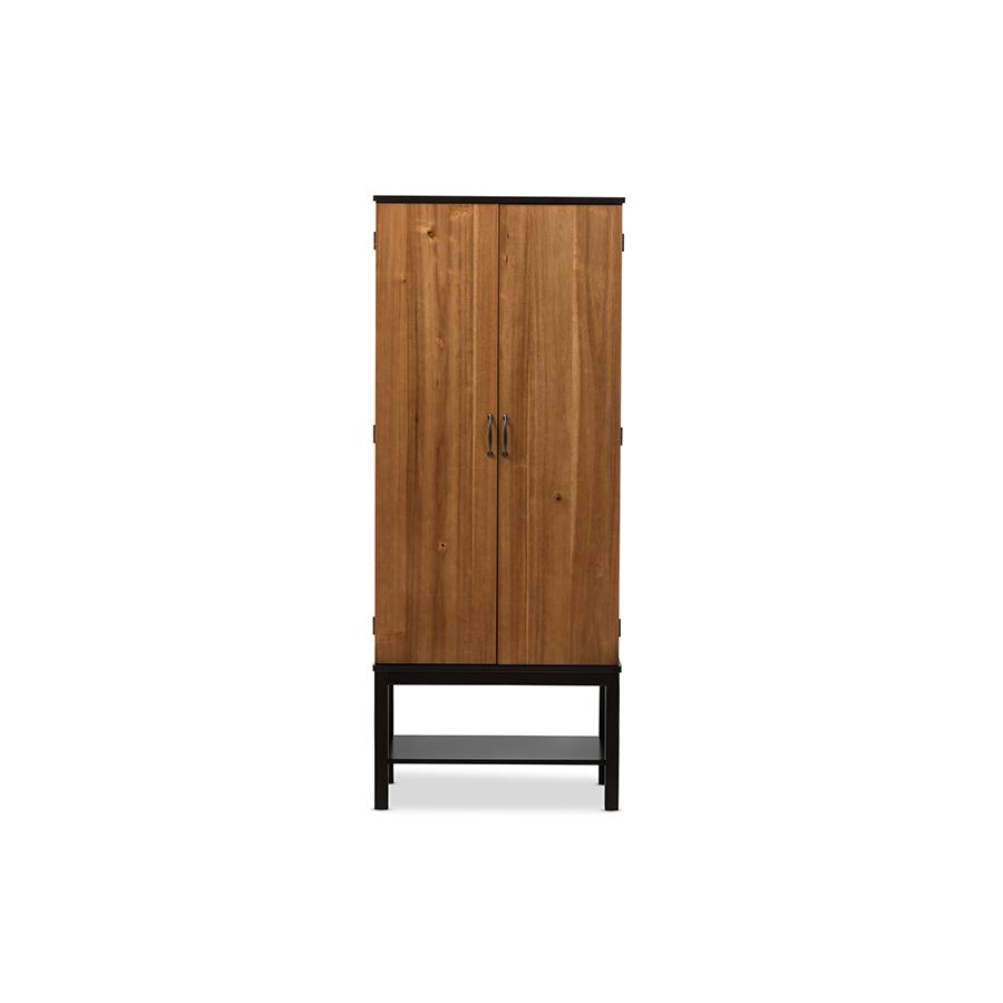 Dark Brown and Walnut Two-Tone Solid Rubberwood Mdf Veneered Wine Cabinet. Picture 2