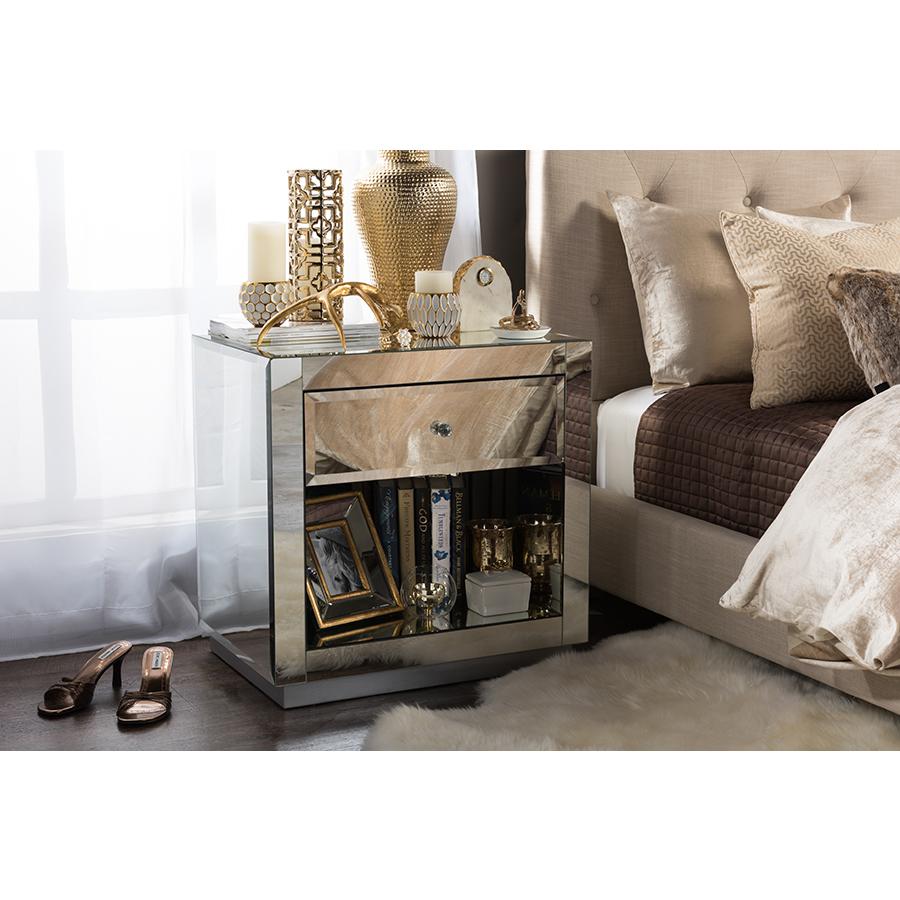 Hollywood Glamour Style 1-drawer and 1-shelf End Table. Picture 3