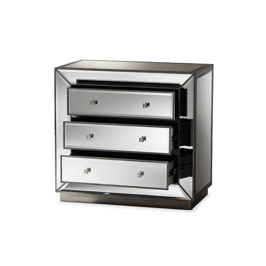 Baxton Studio Edeline Hollywood Regency Glamour Style Mirrored 3-Drawer Cabinet. Picture 2