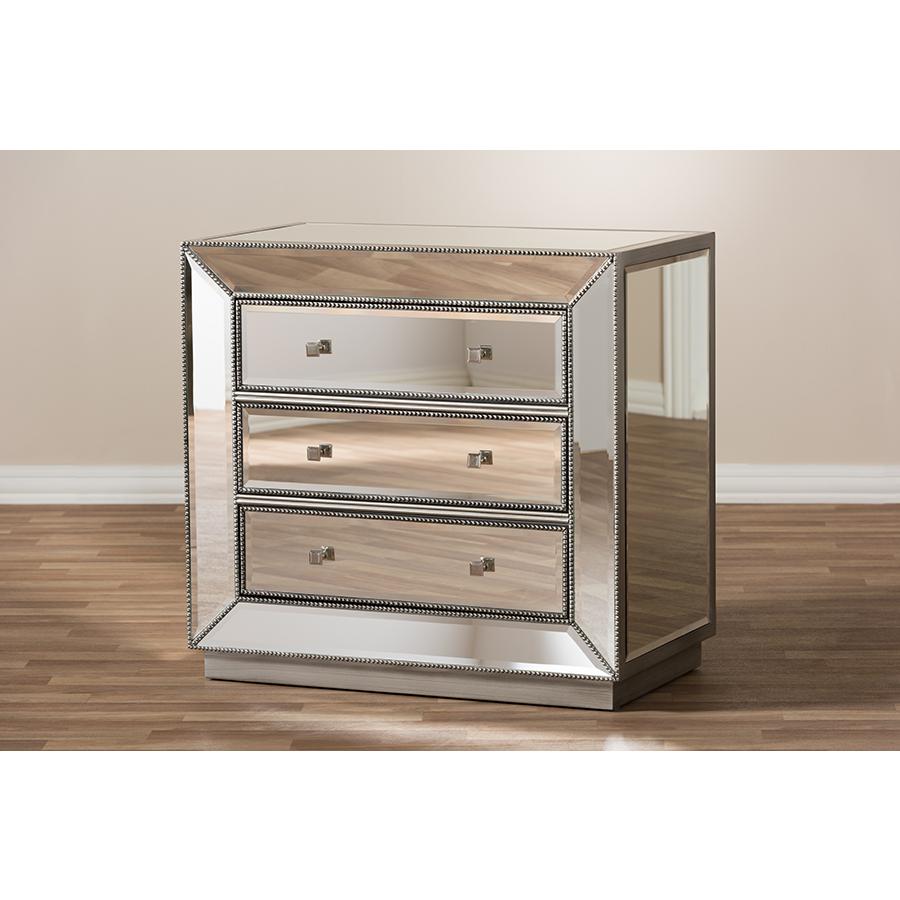 Baxton Studio Edeline Hollywood Regency Glamour Style Mirrored 3-Drawer Cabinet. Picture 6