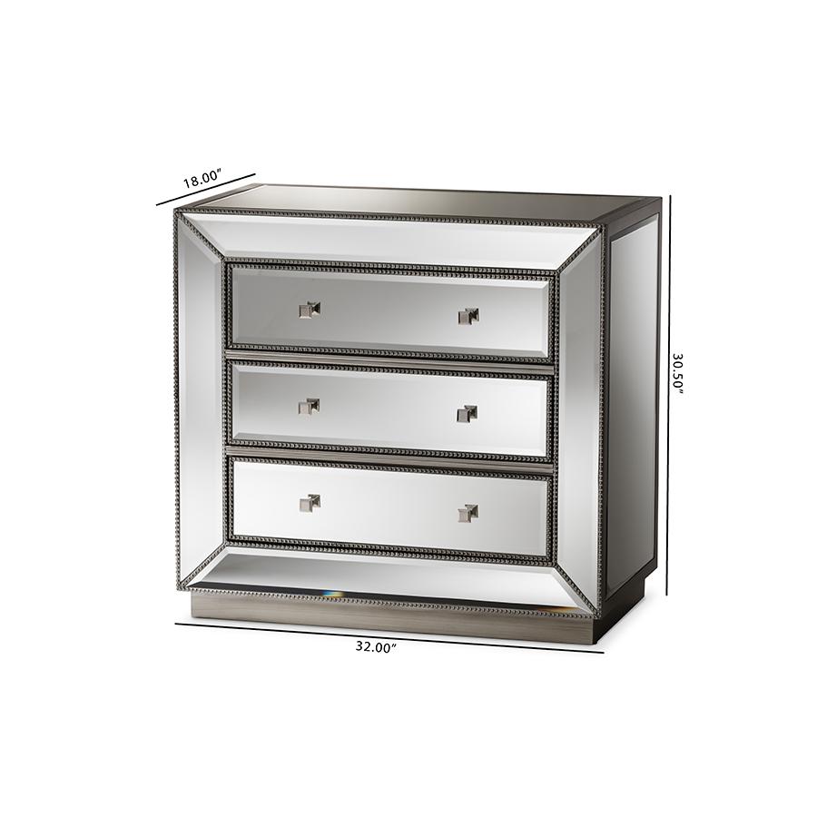 Baxton Studio Edeline Hollywood Regency Glamour Style Mirrored 3-Drawer Cabinet. Picture 7