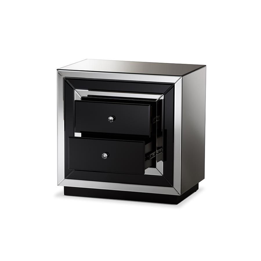 Glamour Mirrored 2-Drawer Nightstand. Picture 2