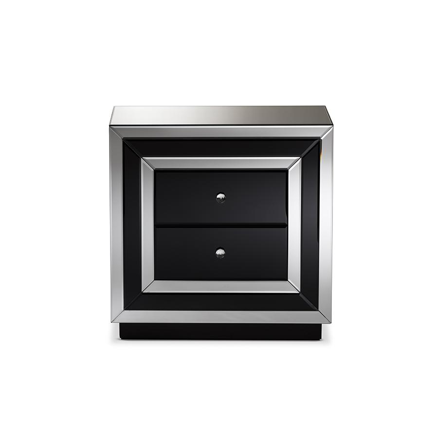 Glamour Mirrored 2-Drawer Nightstand. Picture 3