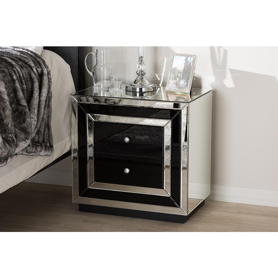 Cecilia Hollywood Regency Glamour Style Mirrored 2-Drawer End Table. Picture 6