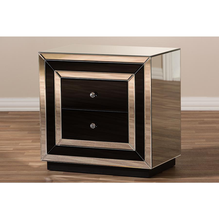 Cecilia Hollywood Regency Glamour Style Mirrored 2-Drawer End Table. Picture 7