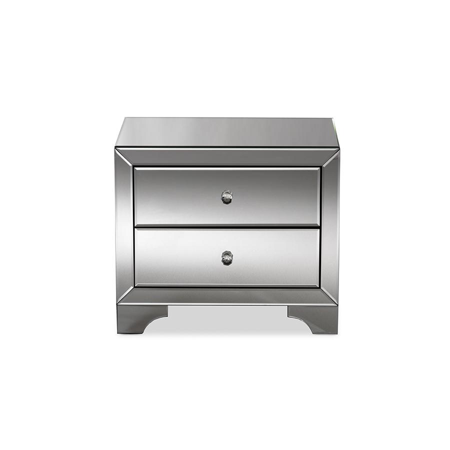 Glamour Mirrored 2-Drawer Nightstand. Picture 3