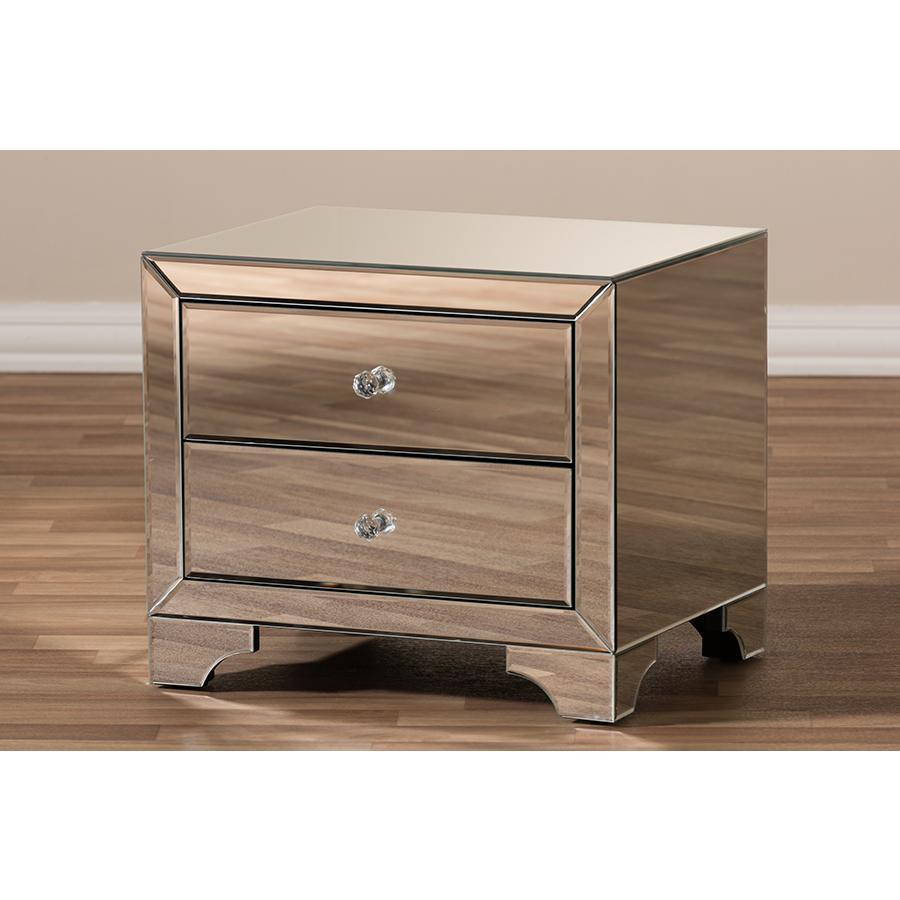 Baxton Studio Farrah Hollywood Regency Glamour Style Mirrored 2-Drawer End Table. Picture 6