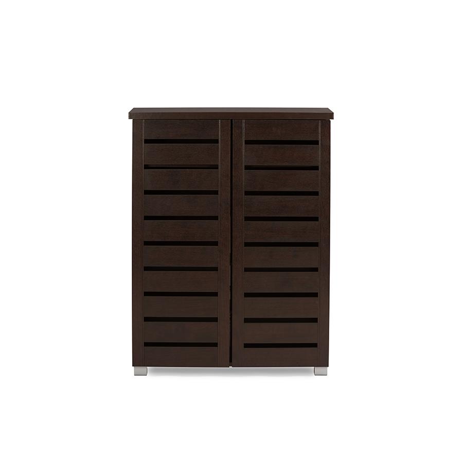 Adalwin 2-Door Dark Brown Wooden Entryway Shoes Storage Cabinet. The main picture.