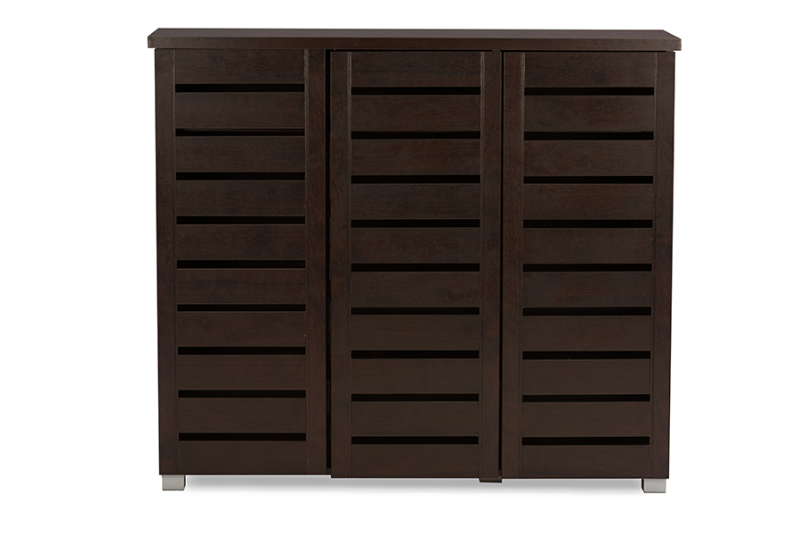 3-Door Dark Brown Wooden Entryway Shoes Storage Cabinet. Picture 1