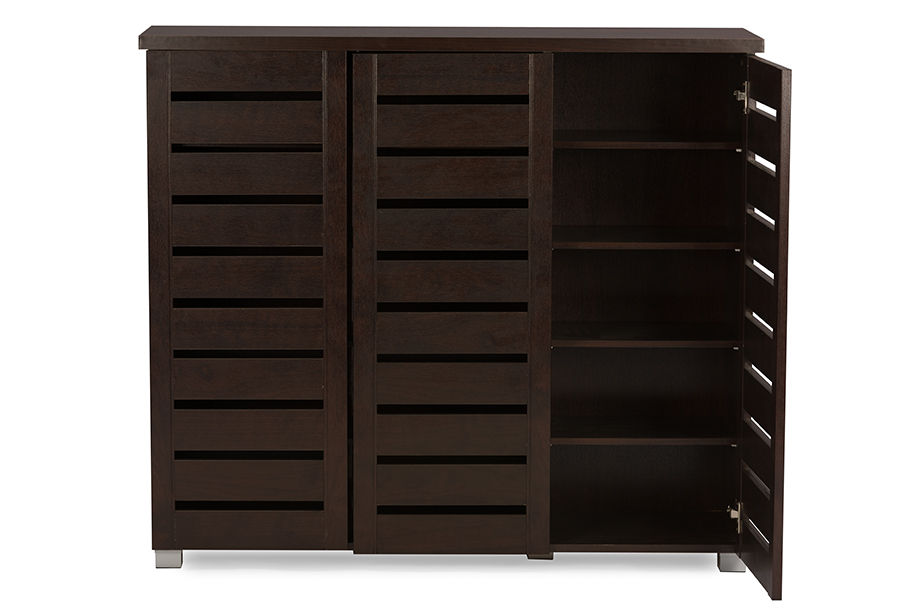 3-Door Dark Brown Wooden Entryway Shoes Storage Cabinet. Picture 3