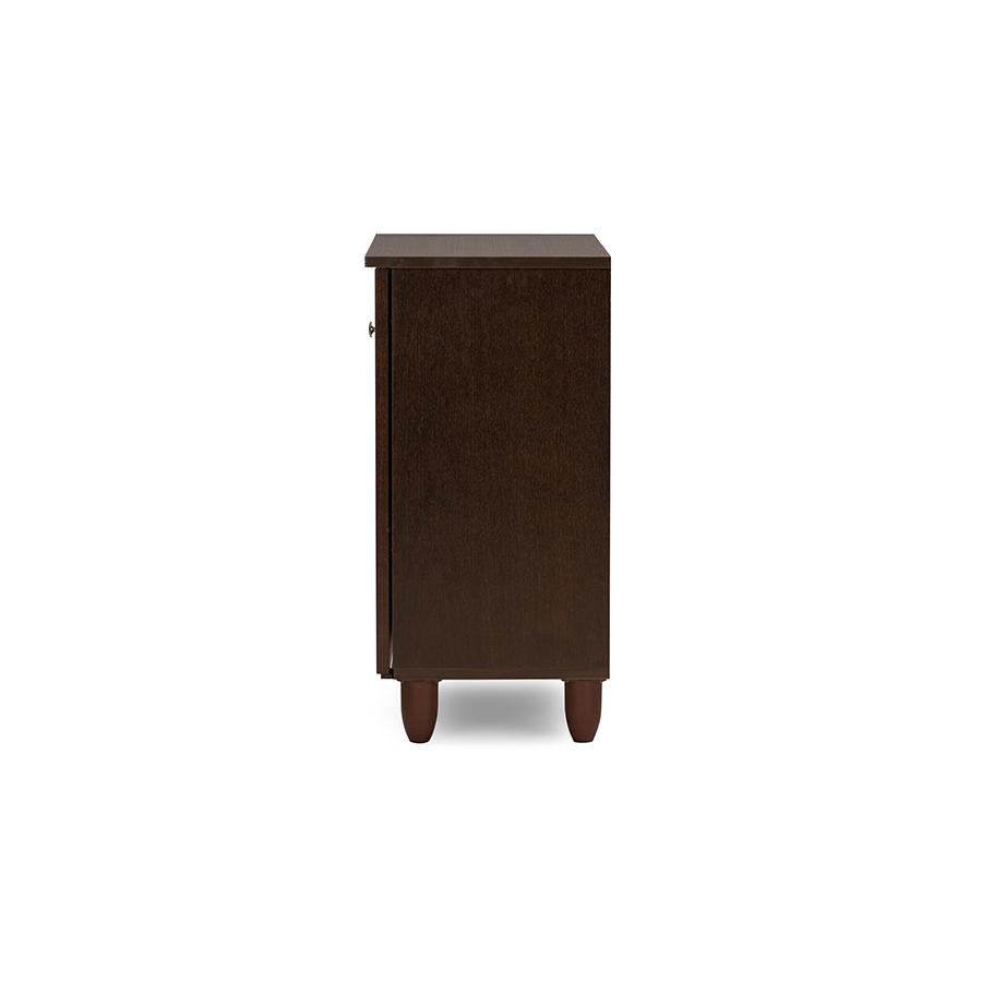 Winda Modern and Contemporary 2-Door Dark Brown Wooden Entryway Shoes Storage Cabinet. Picture 4