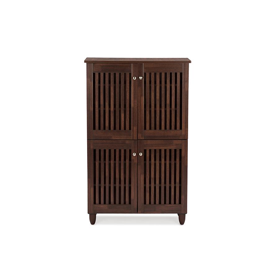 Fernanda Modern and Contemporary 4-Door Oak Brown Wooden Entryway Shoes Storage Tall Cabinet. Picture 1