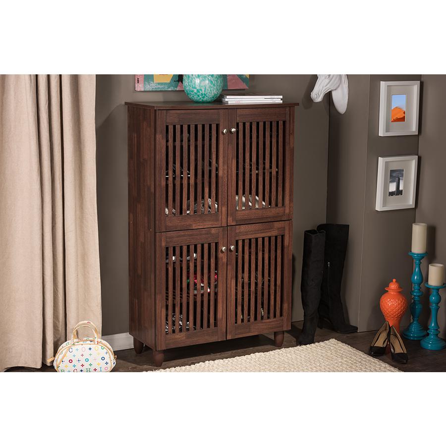 4-Door Oak Brown Wooden Entryway Shoes Storage Tall Cabinet. Picture 7