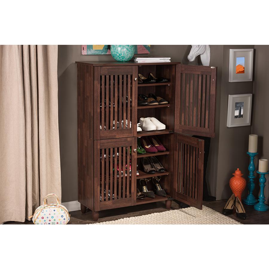 4-Door Oak Brown Wooden Entryway Shoes Storage Tall Cabinet. Picture 8