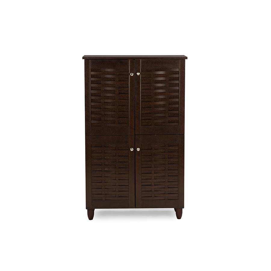 Winda Modern and Contemporary 4-Door Dark Brown Wooden Entryway Shoes Storage Cabinet. Picture 1