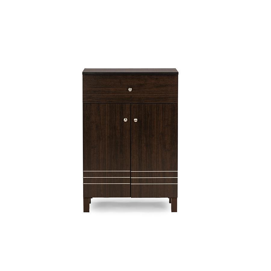Dark Brown Shoe Cabinet with 2 Doors Drawer. Picture 1