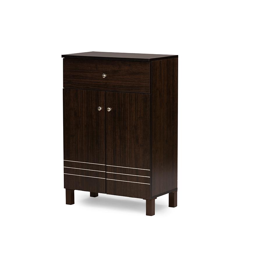 Dark Brown Shoe Cabinet with 2 Doors Drawer. Picture 3