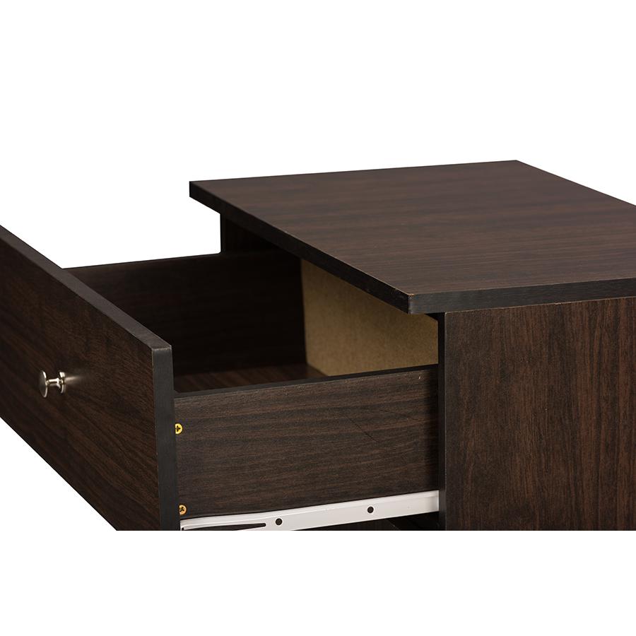 Baxton Studio Felda Dark Brown Modern Shoe Cabinet with 2 Doors and Drawer. Picture 4