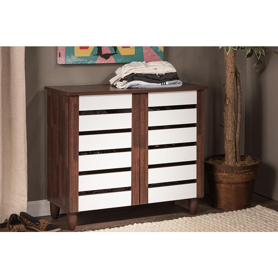 Baxton Studio Gisela Oak and White 2-tone Shoe Cabinet With 2 Doors. Picture 4
