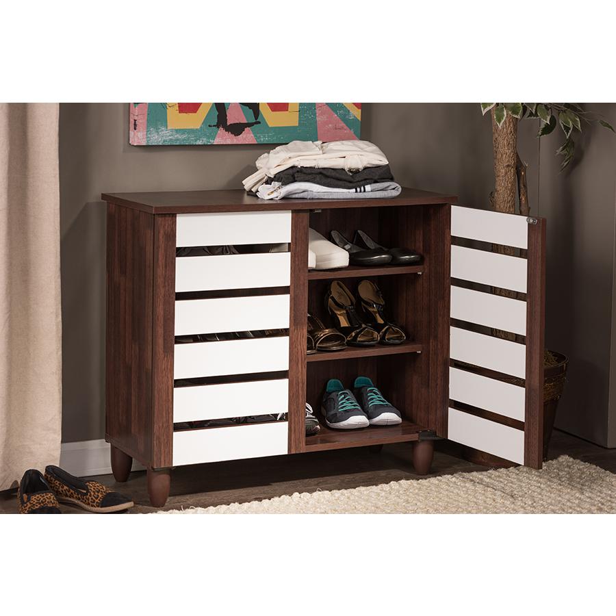 Baxton Studio Gisela Oak and White 2-tone Shoe Cabinet With 2 Doors. Picture 5