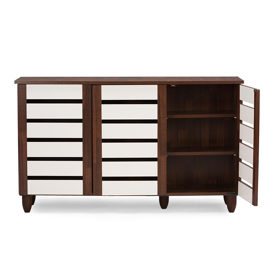 Baxton Studio Gisela Oak and White 2-tone Shoe Cabinet With 3 Doors. Picture 2
